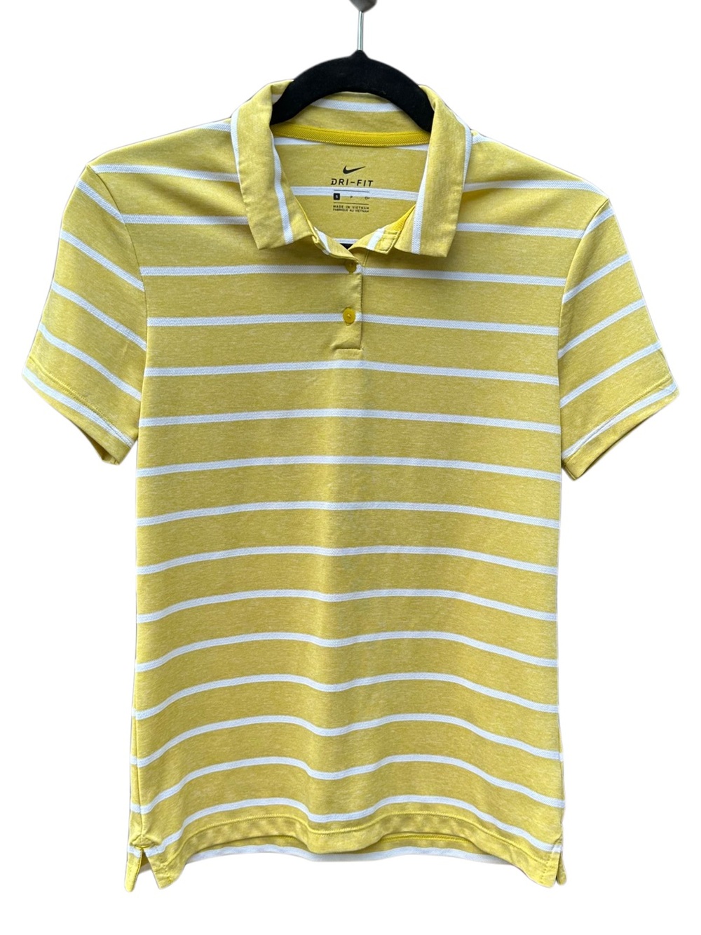 Nike Golf Dri-FIT Yellow White Striped Polo Shirt Women’s Small
